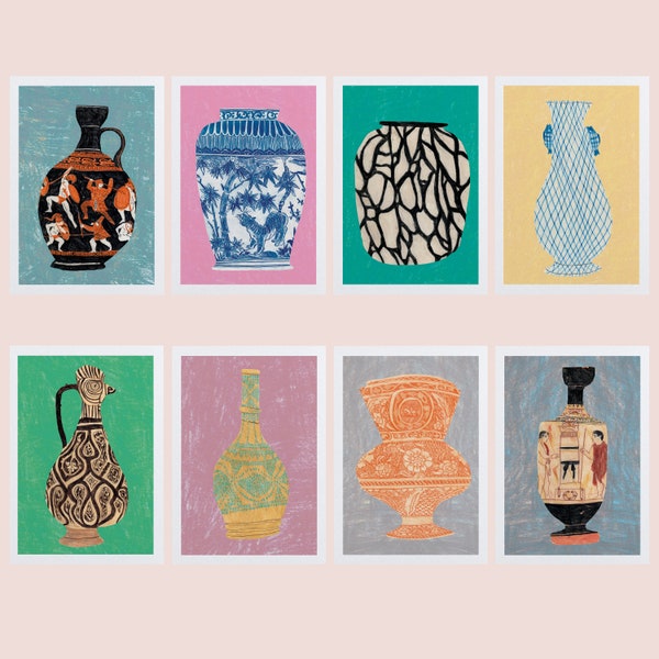 Limited Edition Vase Prints, Illustrated Ceramics decor, numbered print, Kitchen Wall Art, Small prints, Art print A5