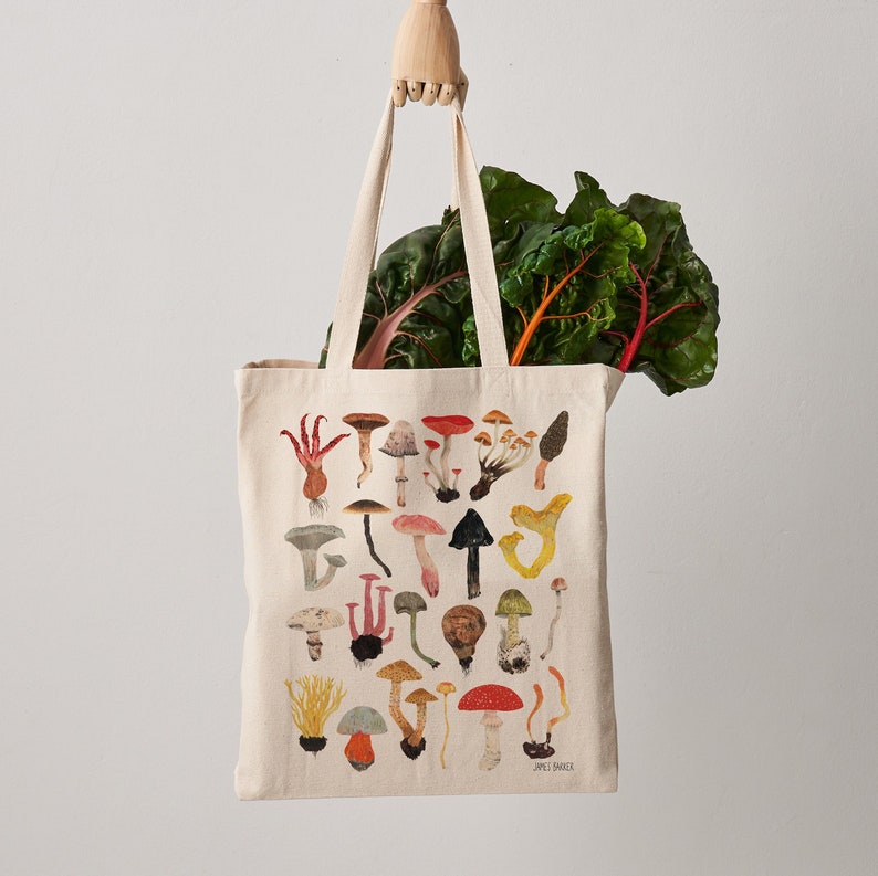 Mushroom Tote Bag, Fair Trade Canvas Shopping Shoulder Eco Bag, Long handle tote image 3