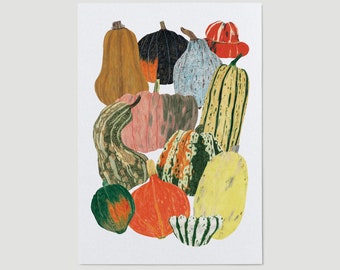 Squash Print, Vegetable wall art, Food and Drink Kitchen Decor, Illustration Print