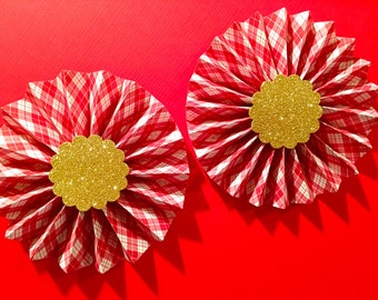 Large Christmas or Holiday Rosettes / Set of 2 Plaid Rosettes / Christmas Decoration / Holiday Decoration / Christmas Party Rosettes