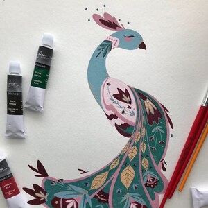 Peacock Gouache Illustration Print