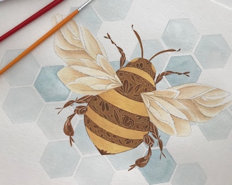 Impression d’illustration de gouache d’abeille