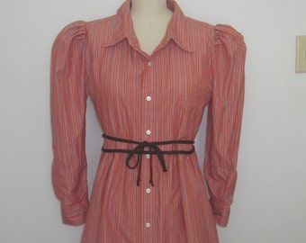 Upcycled Puff Sleeve Men's Shirt Tunic with Tie Belt Button up Cotton Top Women's recycled clothing (Ready to ship)