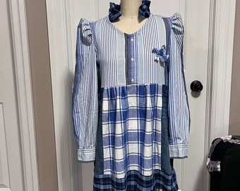 Upcycled Cotton Patchwork Tunic, Puff Sleeve Bohemian Shirt (M-L) One of a kind