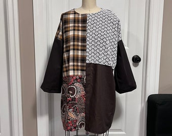 Upcycled Cotton Patchwork Duster Coat, Bohemian Kimono Jacket One of a kind