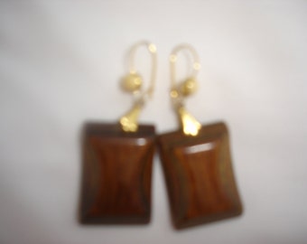 Pendientes colgantes vintage de madera pulida, bisutería