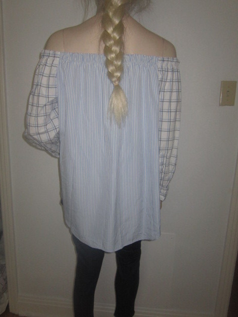 Women Off Shoulder Shirt Upcycled Longsleeve Shirt Boho Tunic Upcycled Clothing Bohemian Tunic Top Recycled One of a Kind Made to Order