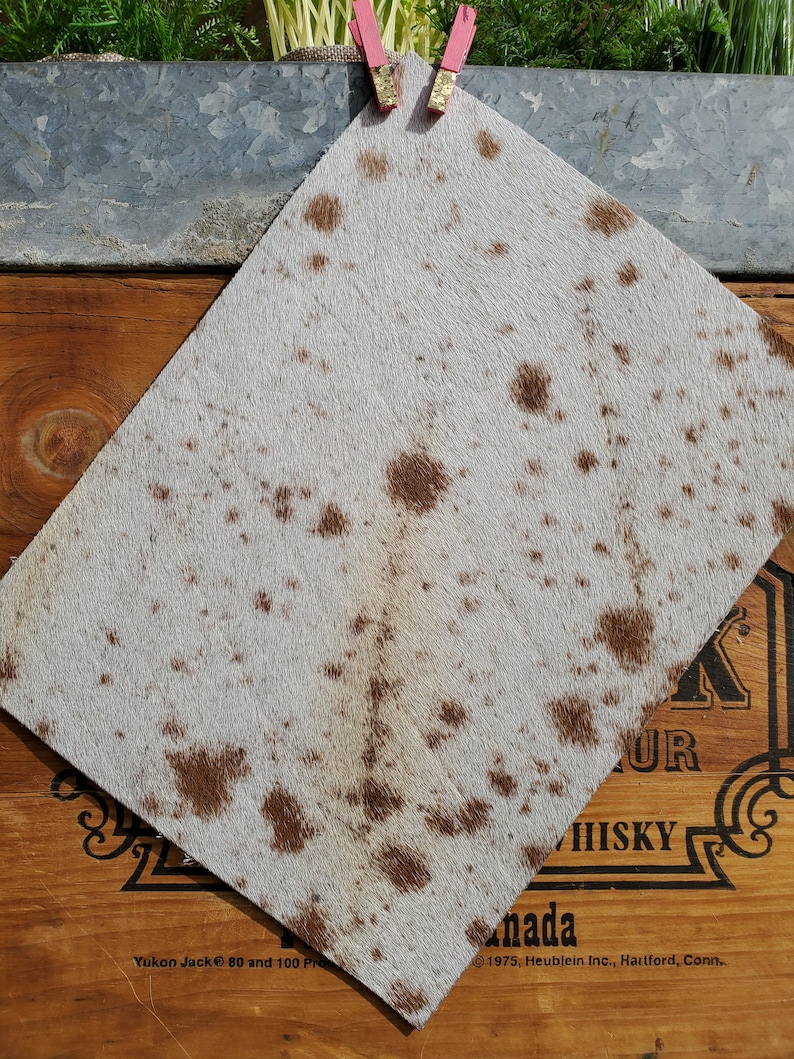 8.5x11 Brown and White Hair On Hide Cowhide Leather Sheet for Bows Jewelry and Crafts #17