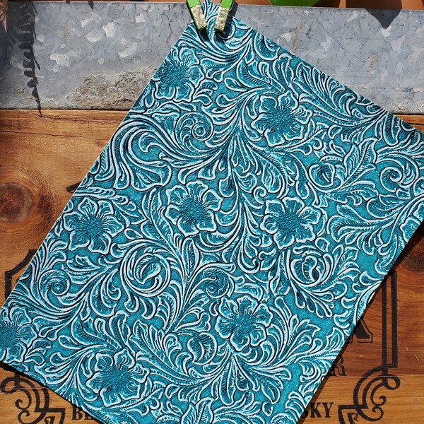 NEW SIZE!! Turquoise Western Floral Embossed Tooled Textured Faux Leather Sheet for Bows and Jewelry