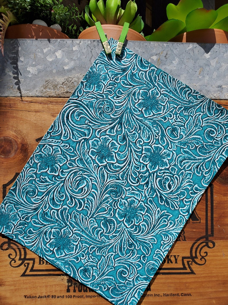 NEW 8x11 Teal Max 80% OFF New item Western Floral Embossed Tooled Textured Faux Lea