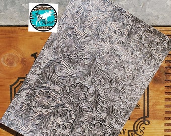 NEW!! Metallic Silver Western Floral Embossed Tooled Textured Faux Leather Sheet for Bows and Jewelry
