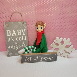3 Piece Wood Decor Christmas Set Dollhouse /Elf Props