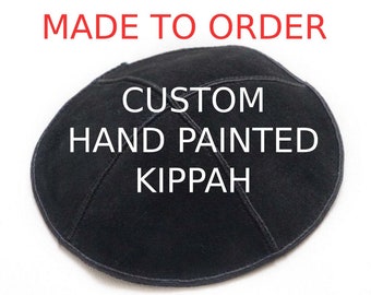 Bar Mitzvah Kippah personalizado pintado à mão, nome personalizado Kippah, design Yarmulke personalizado personalizado, cabeça de Kippah judaica cobrindo camurça Kippot