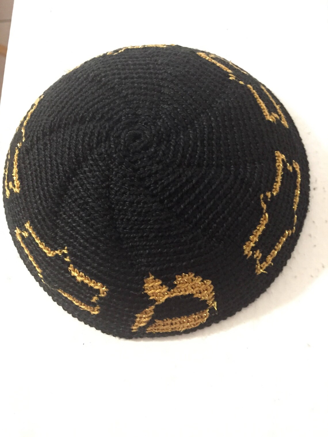 Hand crochet kippah with jewish star and hebrew/english name. Etsy