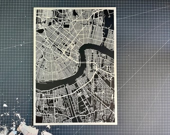 Hand Cut New Orleans Papercut Map | Original Map Art Comission | Luxury First Paper Anniversary Gift For Him Gift For Her