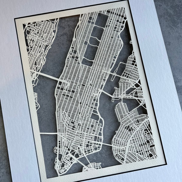 Hand Cut Papercut New York Map | Unique Original Map Art Comission | Luxury Paper | First Paper Anniversary Gift For Him Gift For Her