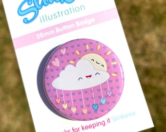 Mood Button Badge, 38mm Button Badge, Loved Up Badge, Hearts Badge, Cloud Badge, Loved Up Button Badge, Pin Badge, Weather Badge, Moods