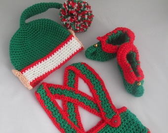 Santa's Little Helper Baby Boy Handmade Crocheted Elf Outfit/ Baby Christmas Outfit/ Baby Photo Prop/ Baby's First Christmas/ Elf Costume