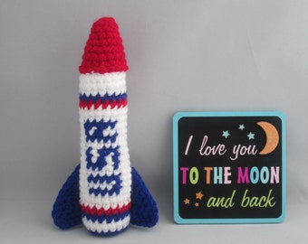 Space Rocket Handmade Crocheted Baby Rattle/ Space Rocket Toy/ Nursery Decor/ Children's Bedroom Decor/ Space Rocket/ Crocheted Baby Rattle