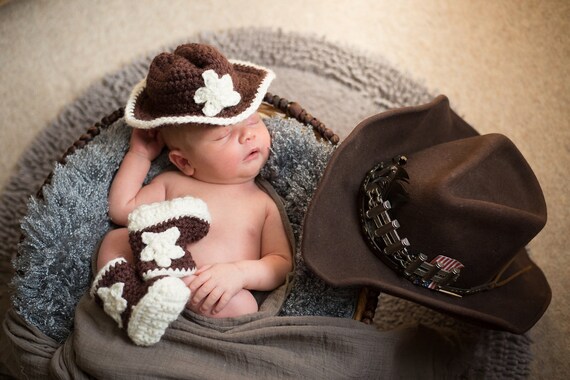 Baby Cowboy Handmade Crocheted Hat and 