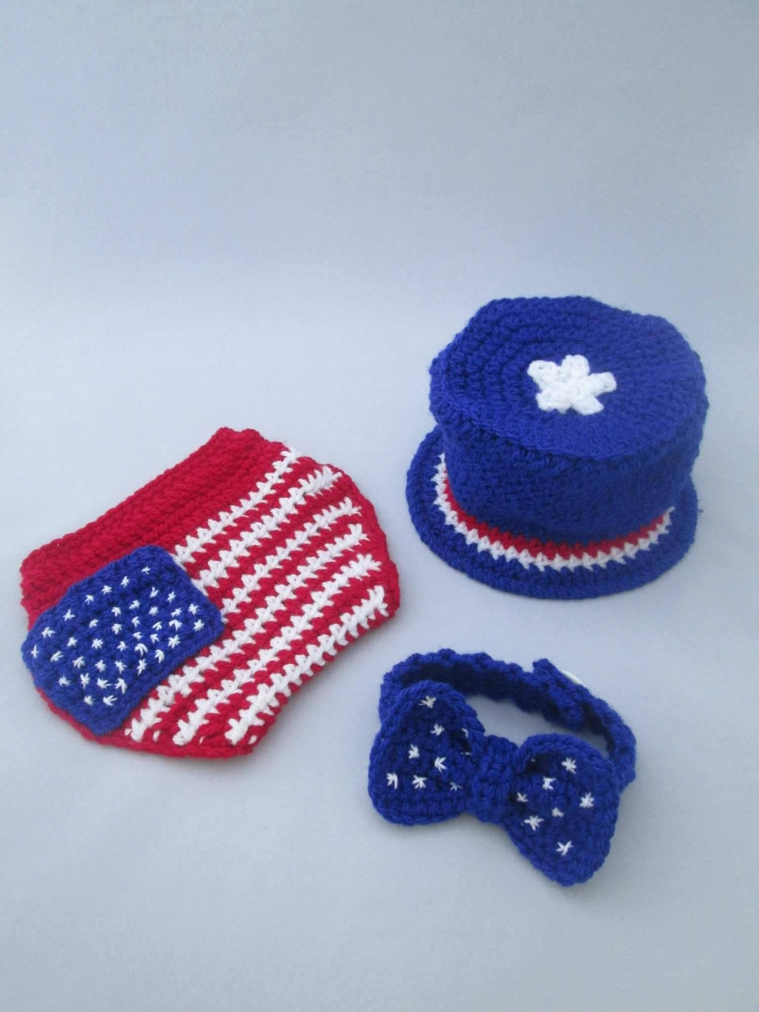 Newborn Baby July 4th Uncle Sam Top Hat and Diaper Cover-Hand Crochet-Photo Prop
