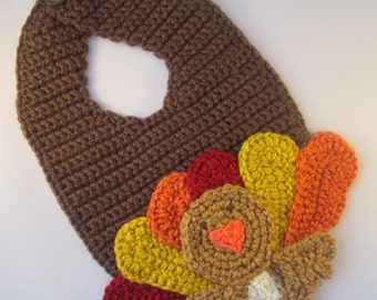 Baby's First Thanksgiving Handmade Crocheted Turkey Bib/Christmas Turkey Handmade Crocheted Baby Bib/ Washable Baby Bib/ Turkey Bib