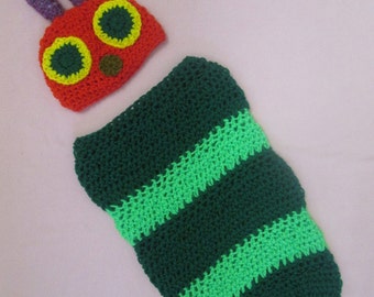 Little Caterpillar Handmade Crocheted Cocoon Set/Baby Caterpillar  Halloween Costume /Baby Shower Gift/ Newborn Photography Prop