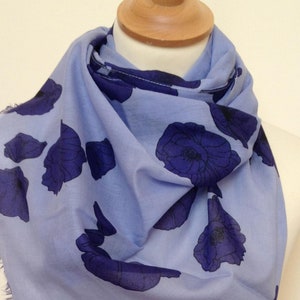 August flower birth month - Blue poppy scarf - Himalayan poppy scarf - blue scarf - blue floral shawl - blue poppy wrap - 100% cotton