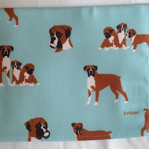 Torchon pour chien boxer - torchon pour chien boxer - torchon pour chien de compagnie - torchon chien marron sur thé bleu - en 100 % coton