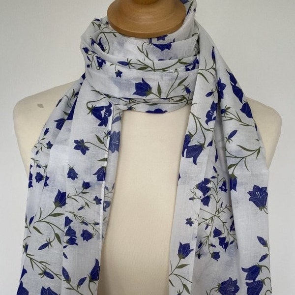 Harebells scarf - harebells floral print scarf - blue floral scarf - scottish bluebells - spring scarf - summer scarf - in 100% cotton