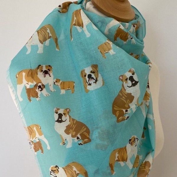 British bulldog scarf - British bulldog gift - bulldog shawl wrap - dog scarf - bulldog puppy gift - scarf  in 100% cotton