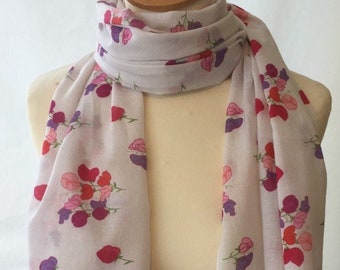 April bloem geboortemaand - Sweet Peas sjaal - levendige bloemensjaal - kleurrijke bloemensjaal - lentesjaal - damessjaal van 100% katoen