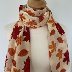 Autumn leaf scarf golden autumn leaves red orange yellow leaf wrap leaf shawl women's autumn scarf in 100% cotton image 2