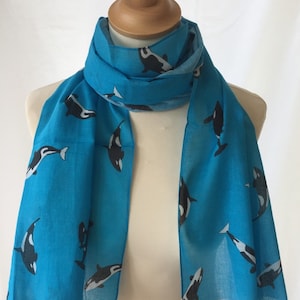 Orca scarf - blue scarf - killer whale scarf - orca gift - animal scarf - lightweight scarf - in 100% cotton