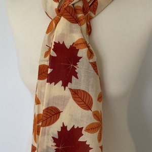 Autumn leaf scarf golden autumn leaves red orange yellow leaf wrap leaf shawl women's autumn scarf in 100% cotton image 7