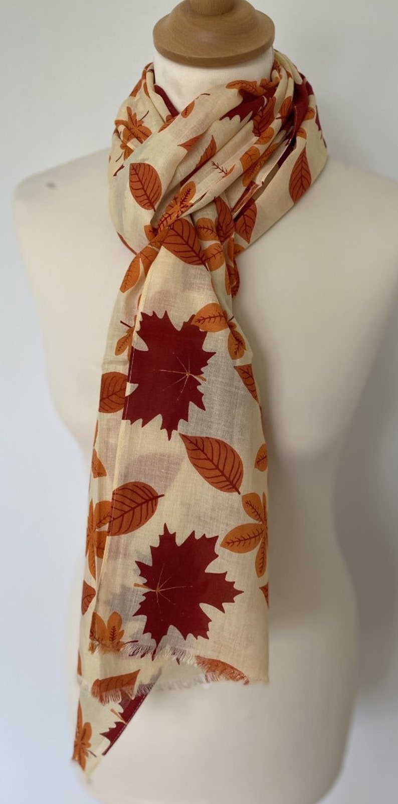 Autumn leaf scarf golden autumn leaves red orange yellow leaf wrap leaf shawl women's autumn scarf in 100% cotton image 7