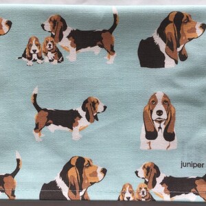 Basset Hound tea towel - basset hound dog kitchen towel - basset hound gift - basset hound on blue tea kitchen towel - in 100% cotton
