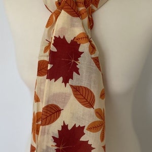 Autumn leaf scarf golden autumn leaves red orange yellow leaf wrap leaf shawl women's autumn scarf in 100% cotton image 4