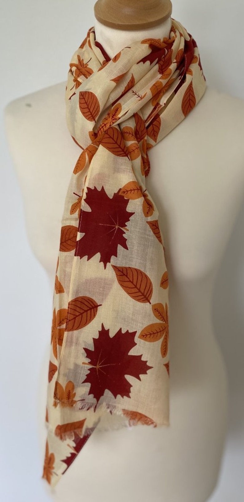 Autumn leaf scarf golden autumn leaves red orange yellow leaf wrap leaf shawl women's autumn scarf in 100% cotton image 4