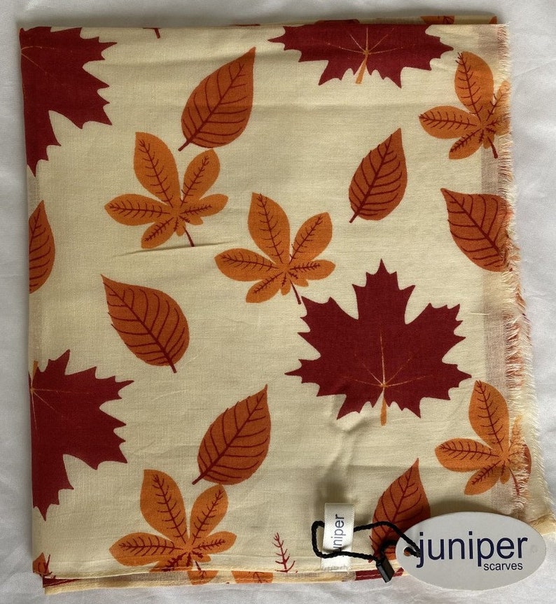 Autumn leaf scarf golden autumn leaves red orange yellow leaf wrap leaf shawl women's autumn scarf in 100% cotton image 6