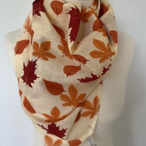 Autumn leaf scarf golden autumn leaves red orange yellow leaf wrap leaf shawl women's autumn scarf in 100% cotton image 9