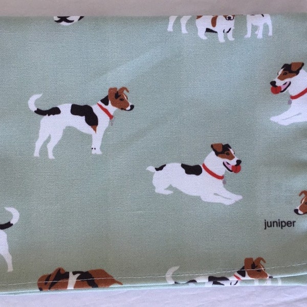 Jack Russell terrier dog tea towel - jack russell terrier dog kitchen towel - terrier dog on blue tea kitchen towel - in 100% cotton