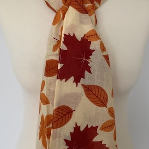 Autumn leaf scarf golden autumn leaves red orange yellow leaf wrap leaf shawl women's autumn scarf in 100% cotton image 10