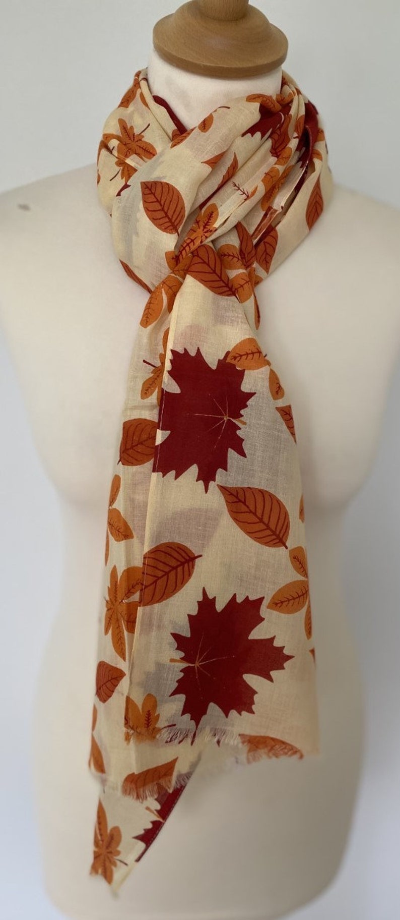 Autumn leaf scarf golden autumn leaves red orange yellow leaf wrap leaf shawl women's autumn scarf in 100% cotton image 10