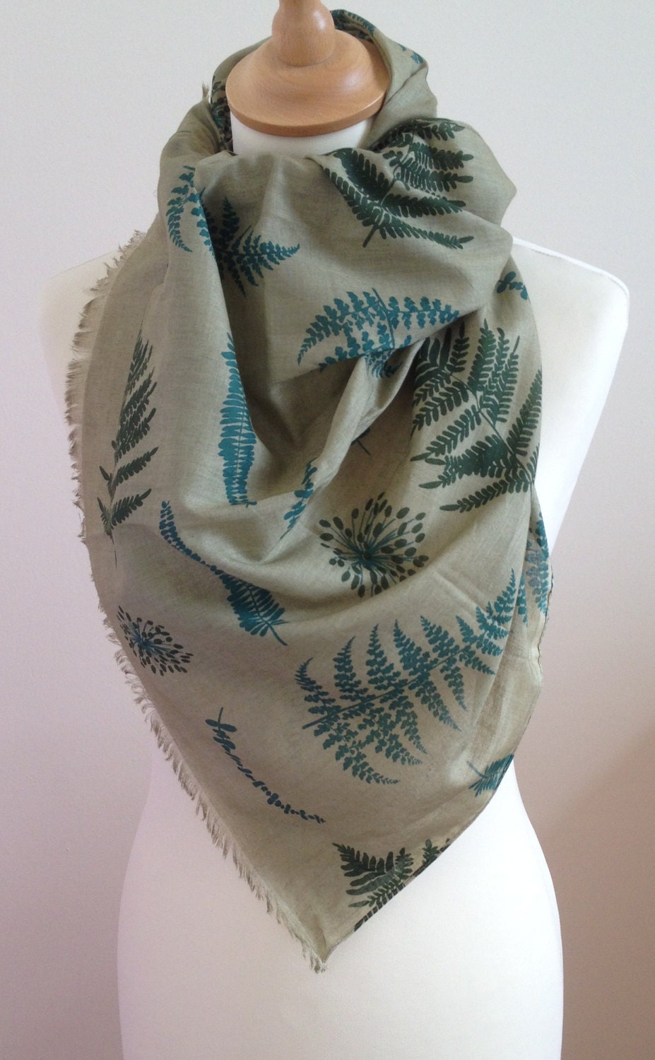 Green fern scarf fern print green fern wrap fern shawl | Etsy
