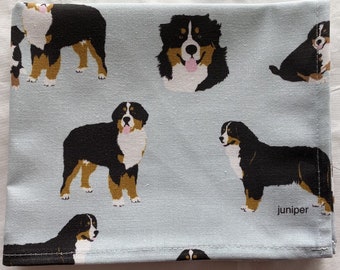 Bernese Mountain dog tea towel - Bernese Mountain dog kitchen towel - Bernese Mountain dog gift - pale blue towel - in 100% cotton