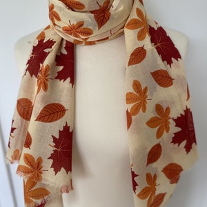 Autumn leaf scarf golden autumn leaves red orange yellow leaf wrap leaf shawl women's autumn scarf in 100% cotton image 5