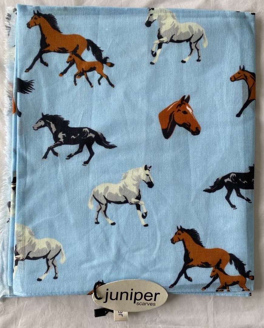 Róhe Silk Ballpoint Horse Scarf - Horse Print Ballpoint Blue