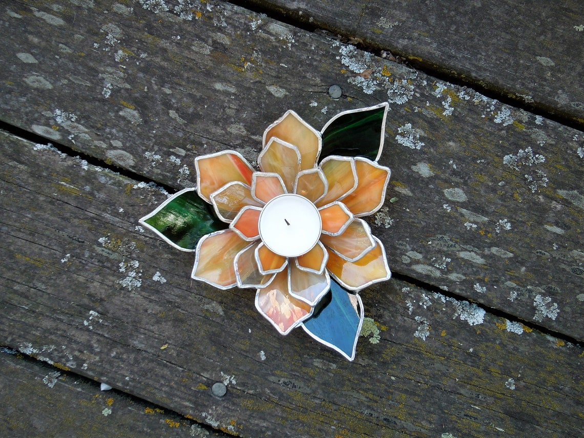 Stained Glass Water Lily Candle Holder Etsy