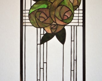 Stained Glass Pink Mackintosh Rose Window